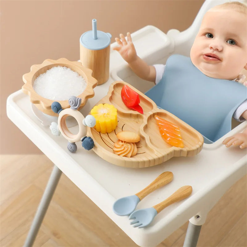 Vaisselle Bébé 7 Pièces Bambou & Silicone | Coffret Repas