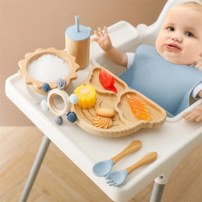 Vaisselle Bébé 7 Pièces Bambou & Silicone | Coffret Repas