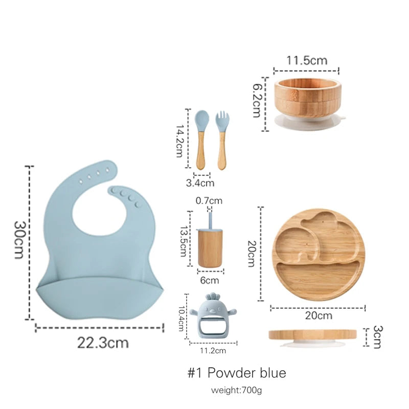Vaisselle Bébé 7 Pièces Bambou & Silicone | Coffret Repas