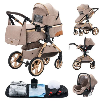 Poussette 3 en 1 YAZOCO Premium | Siège Auto & Cadre Aluminium