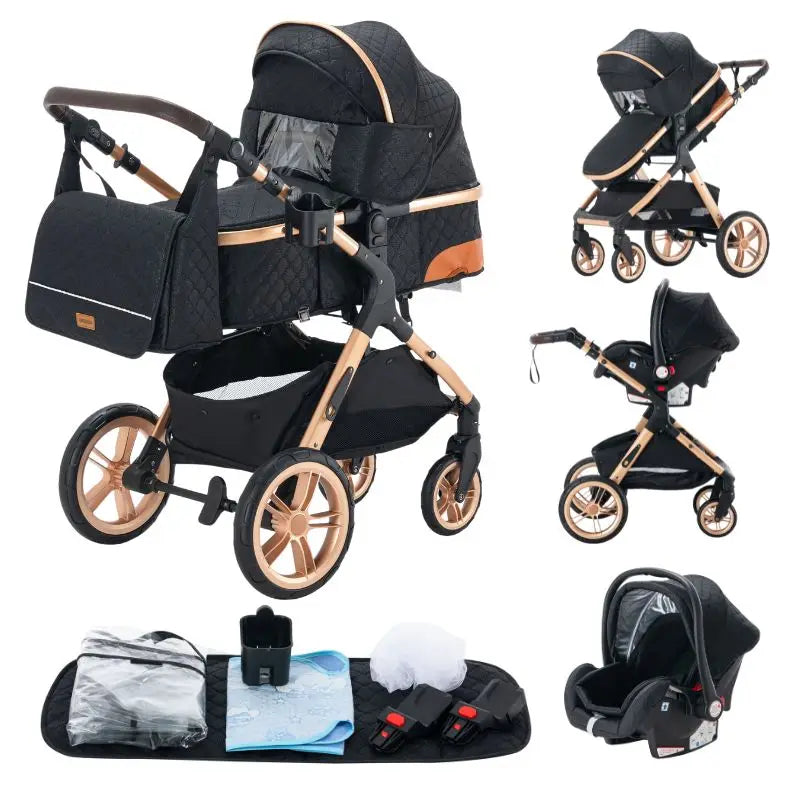 Poussette 3 en 1 YAZOCO Premium | Siège Auto & Cadre Aluminium