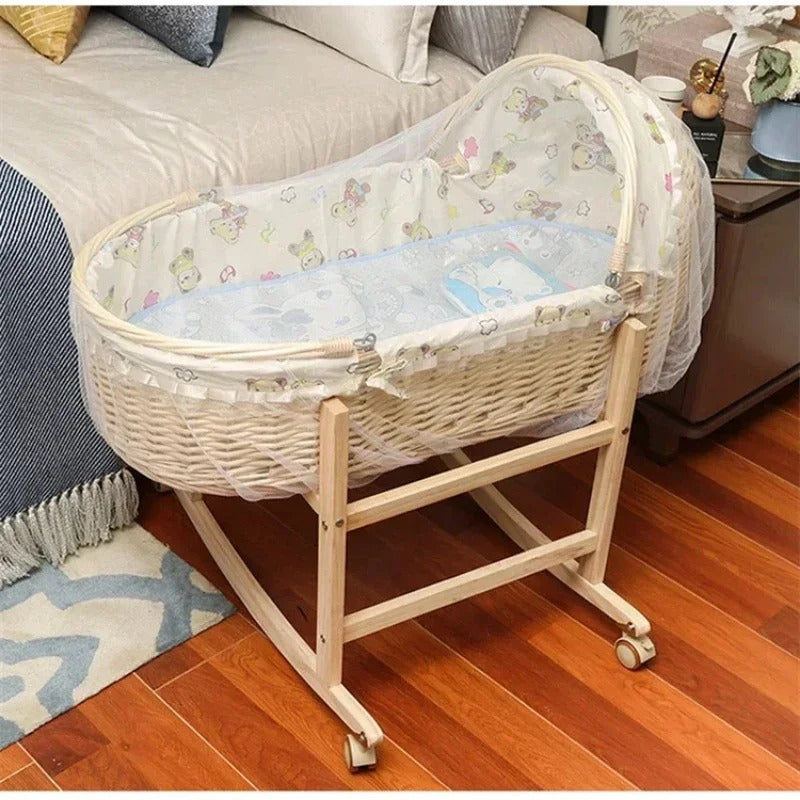 Lit Bébé Portable Ovale Beige | Roues, Matelas & Plafond