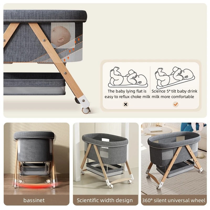 Couffin Bébé Mobile Bois & Tissu | Nid Portable Pliable