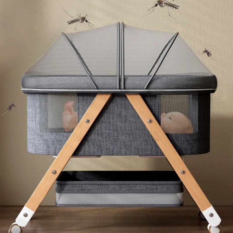 Couffin Bébé Mobile Bois & Tissu | Nid Portable Pliable