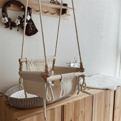 Balançoire Bébé Intérieur Coton & Érable | Chaise Suspendue Enfant
